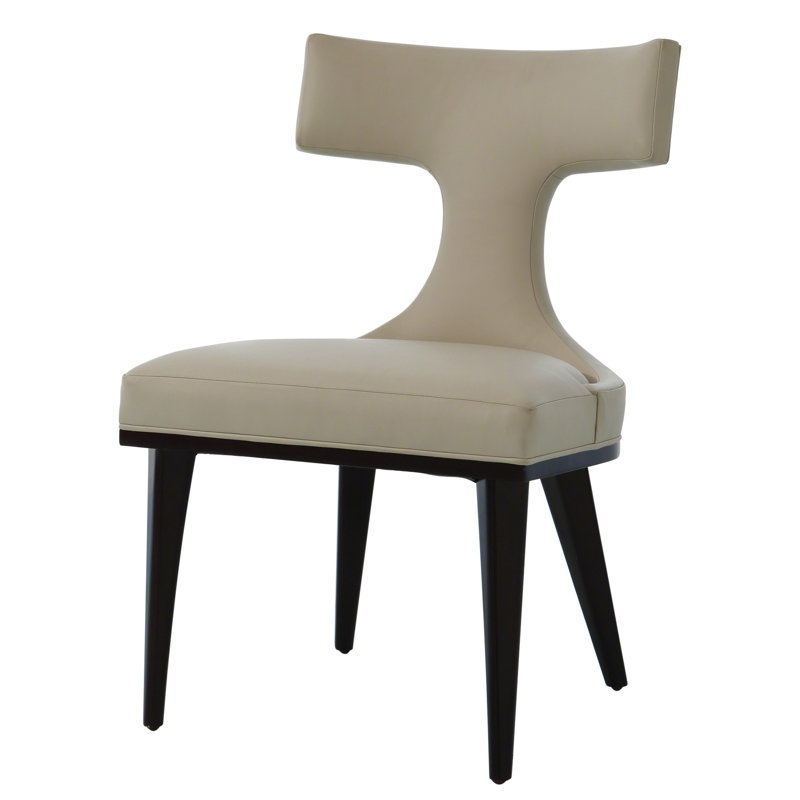 Anvil Back Dining Chair-Black Leather, Ivory Genuine Leather
