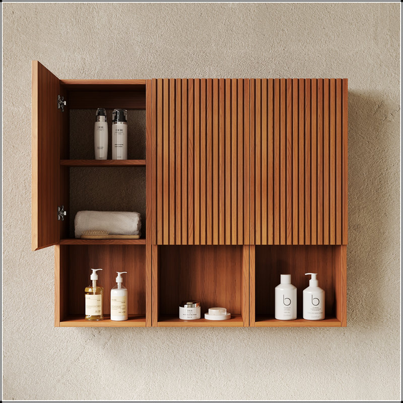 Armoire murale polyvalente pour salle de bain de 41 pouces avec 3 armoires, portes et compartiments ouverts, idéale pour le rangement organisé et l'efficacité de l'espace