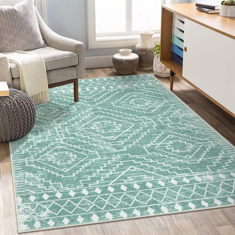 Tribal Geometric Plush Area Rug – Bold Moroccan-Inspired Accent with Non-Slip Base