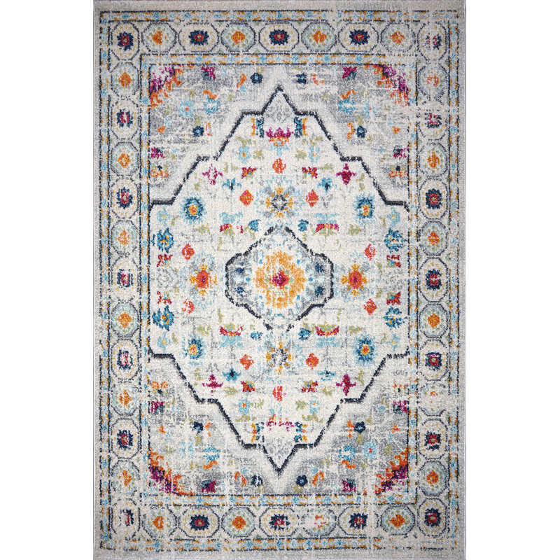 Manolis Floral and Geometric Shapes Indoor / Outdoor Area Rug, Rectangle 2'7" x 4'11"