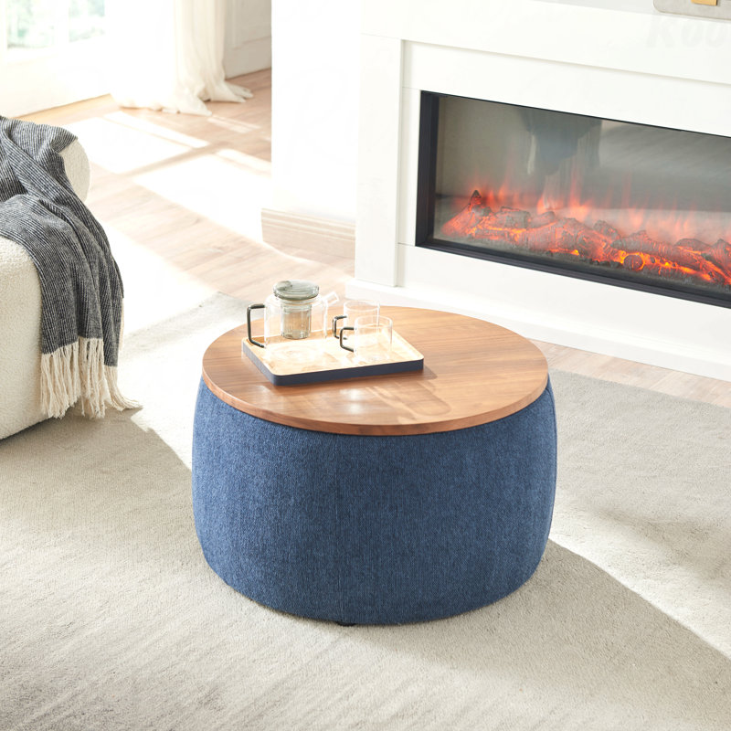 Round Storage Ottoman - 2 In 1 End Table & Footrest, Navy