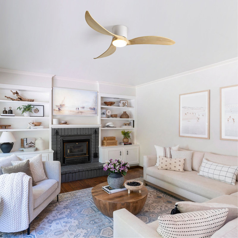 Ventilateur de plafond de 52 pouces avec lumière, 3 pales en bois naturel, télécommande, moteur à courant continu réversible pour le salon