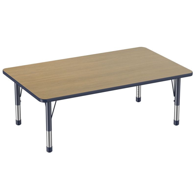 Table d'activité rectangulaire à hauteur réglable en forme de T, Épais, 36 po x 60 po, Chêne Pasadena / bleu marine / argent
