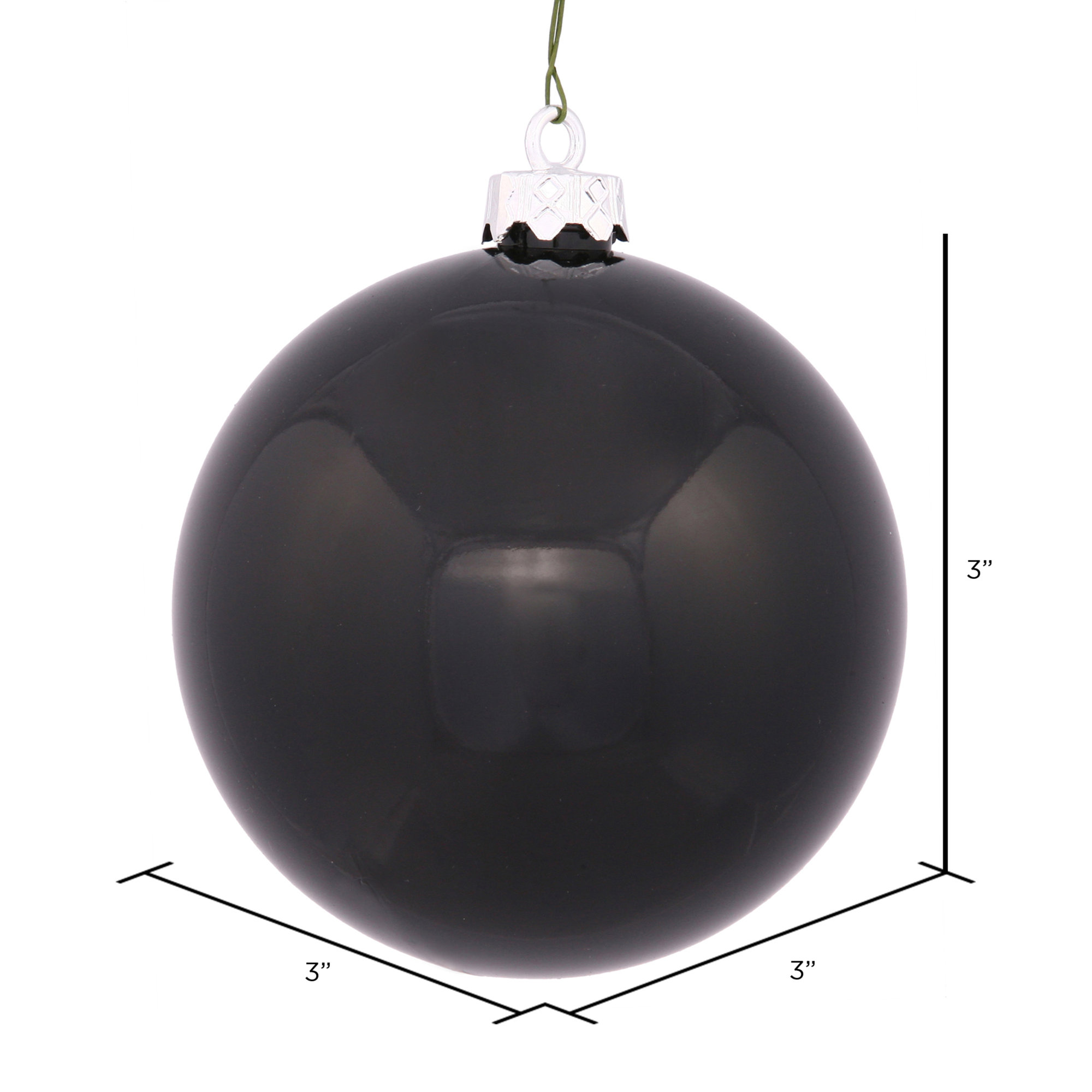 Holiday Décor Ball Ornament, 3" H x 3" W x 3" D, Black