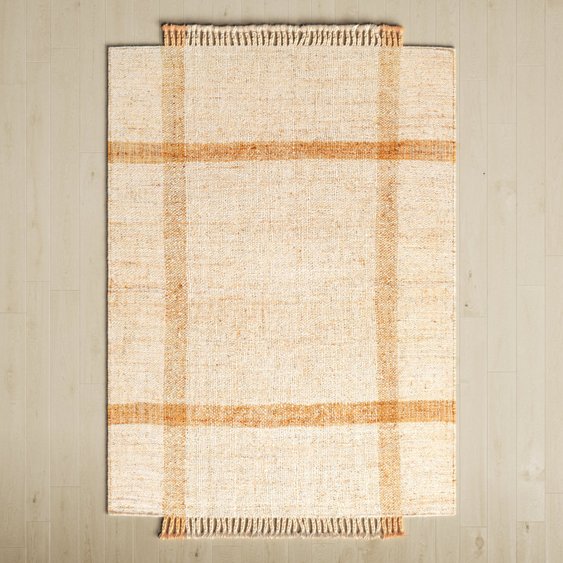 Hand Woven Jute Area Rug in Beige/Mustard, Rectangle 5' x 7'6"
