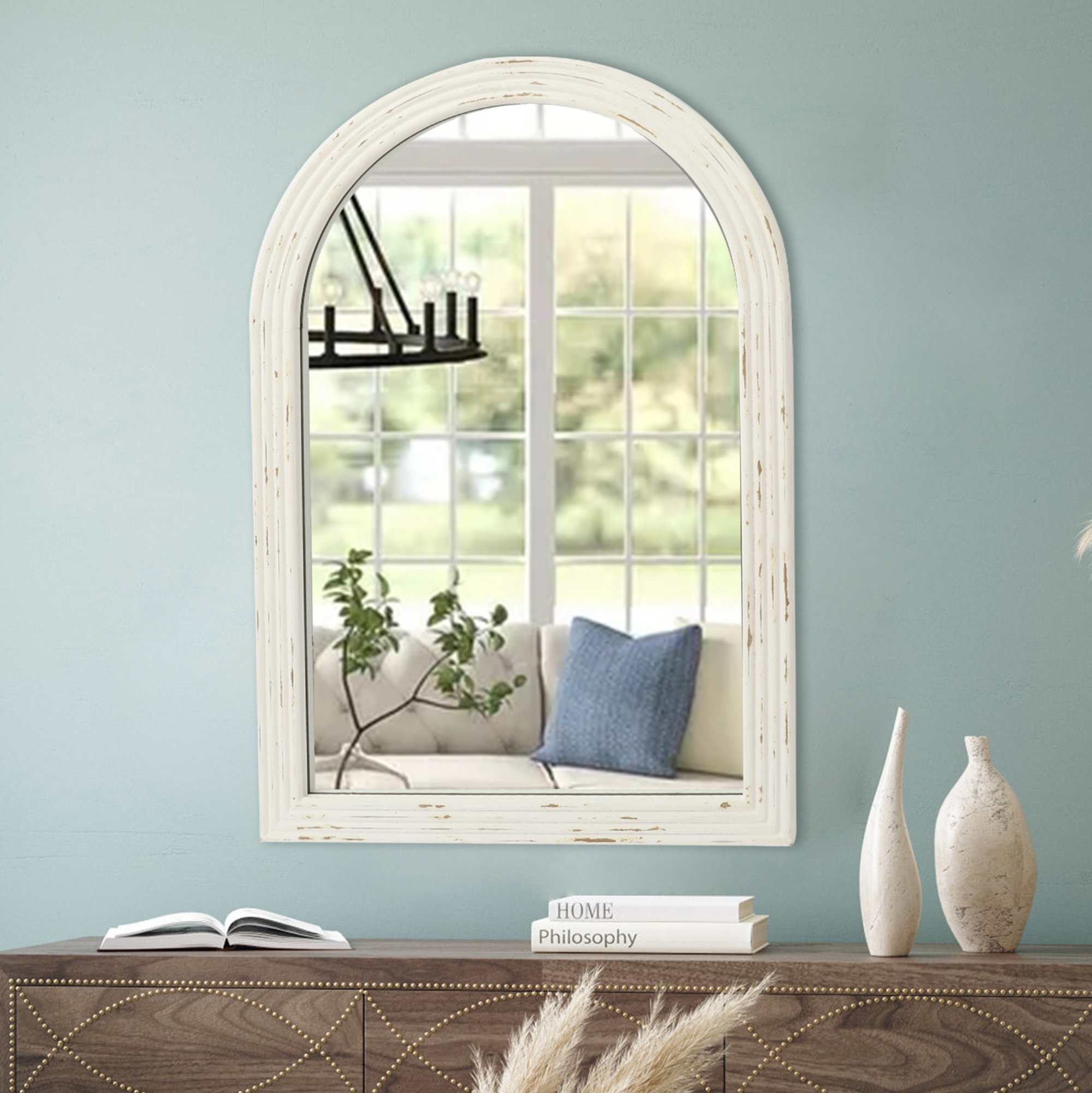 Ophelia & Co. Waltrip Rustic White Arched Bathroom Mirror 20''×30'' & Reviews Wayfair