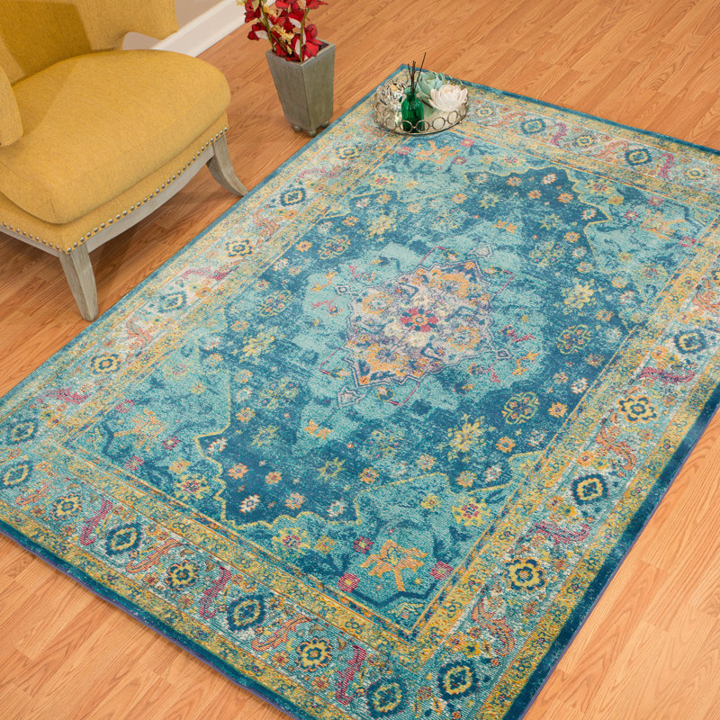 Tapis oriental céruléen Efa, Rectangle 12 pi 6 po x 15 pi