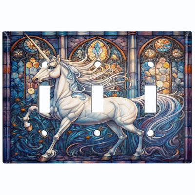 Metal Light Switch Plate Cover; US Standard Size 3 Gang Toggle - Elegant Unicorn
