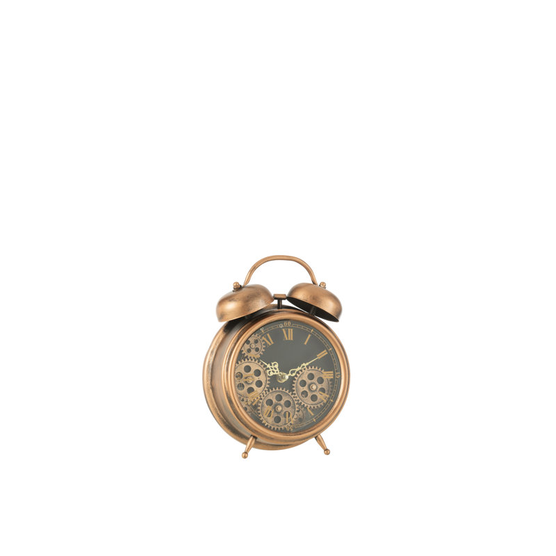 Roman Numeral Metal Mechanical Alarm Tabletop Clock in Bronze