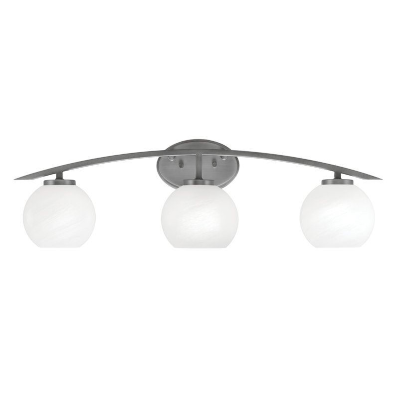 Barre d'éclairage de salle de bain 3 lumières avec verre marbré blanc 5,75 po Kurve, Argent argent