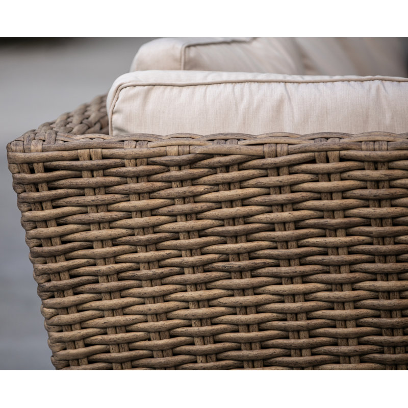 Havana 106.5'' Wide L-Shaped Premium All-Weather Wicker Patio Sectional with Sunbrella® Cushions, Canvas Flax Sunbrella®