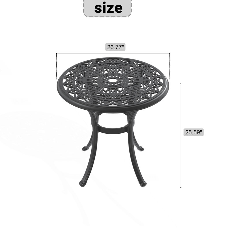 Cast Aluminum Patio Round Dining Table With Umbrella Hole, Patio Table