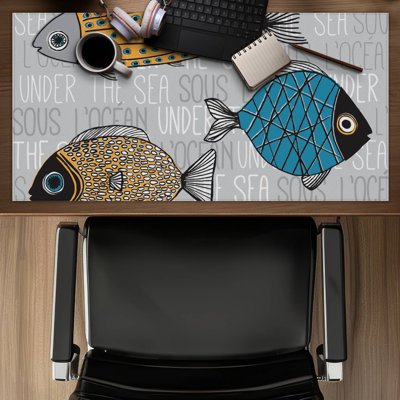 Fishes' illustration - 15.75"x31.50" Desk mat