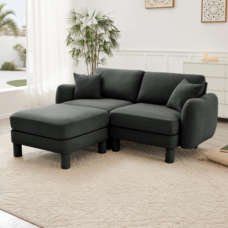 Canapé modulaire en tissu 2 places avec repose-pieds amovible Boucle, Polyester gris foncé