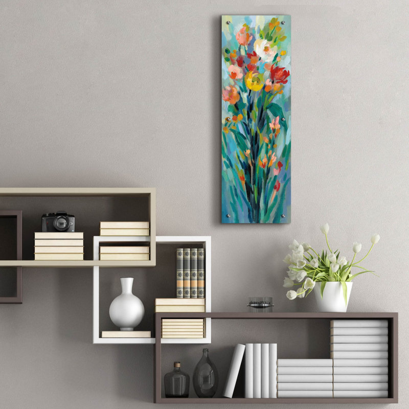 «Tall Bright Flowers I» par Silvia Vassileva, art mural en verre acrylique, H 36 po x l 12 po
