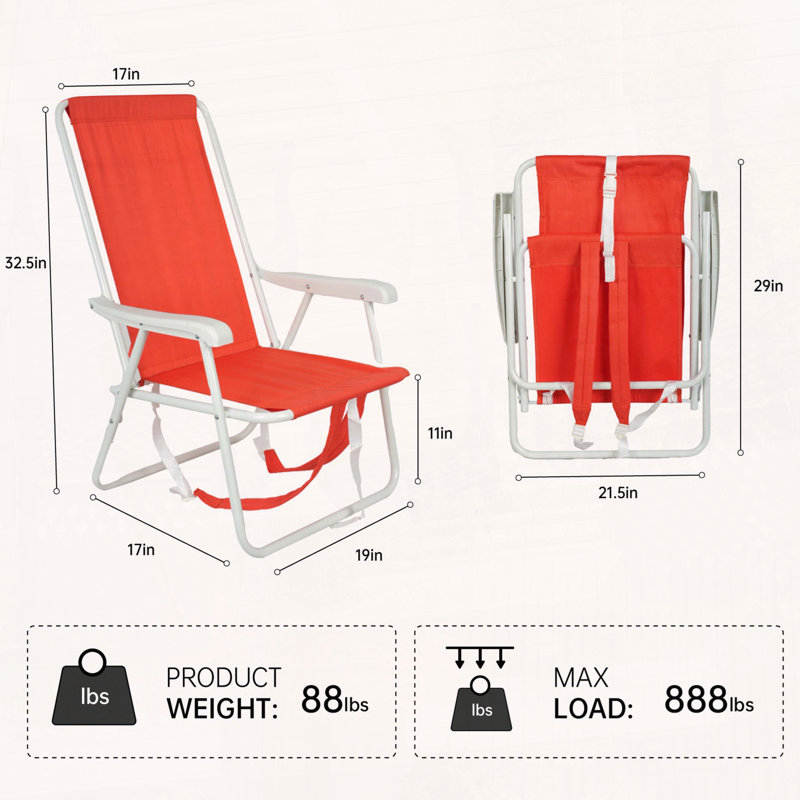 Chaise de plage à dossier avec appui-tête réglable - structure en aluminium léger, capacité de 300 lb