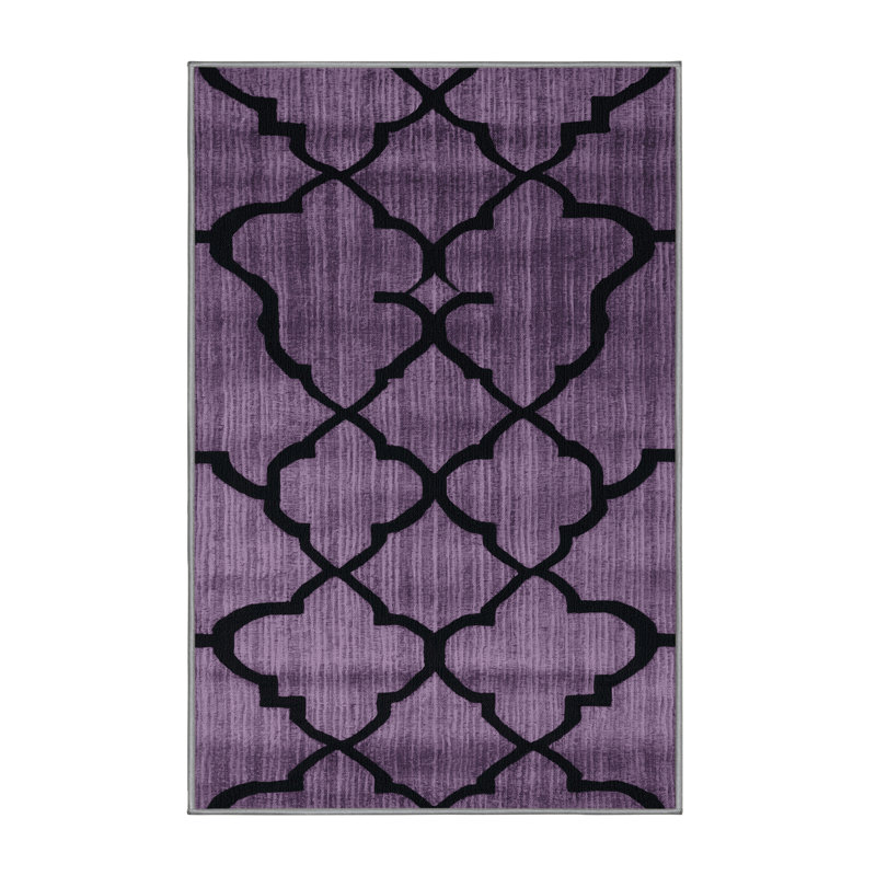 Machine Washable Trellis Purple Area Rug