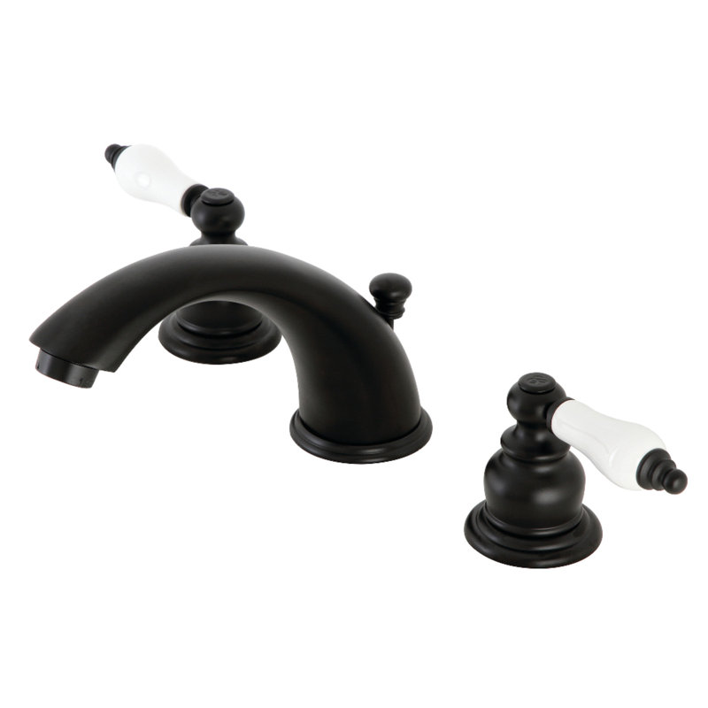 Kingston Brass Magellan Two-Handle 3-Hole Deck Mount Widespread Bathroom Faucet with Retail Pop-Up Drain, Matte Black