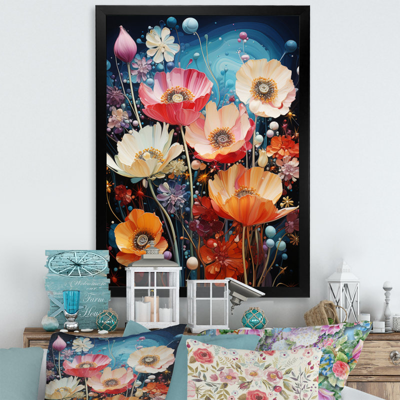 Fleurs sauvages en fleurs sur toile, H 20 po x l 12 po x P 1 po, Cadre simple noir