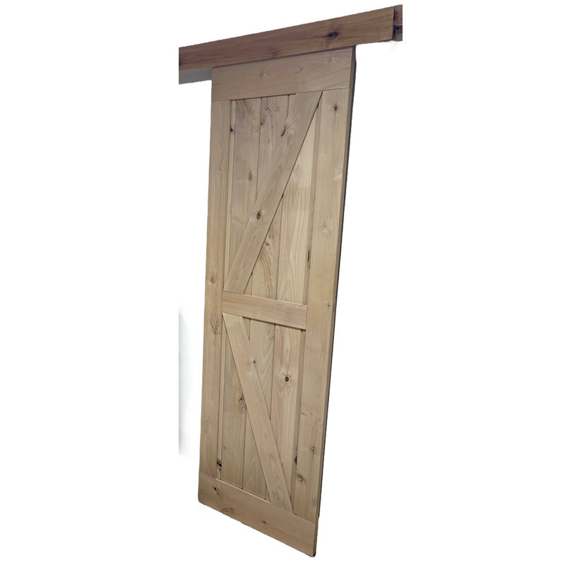 Porte de grange en bois d'aulne avec ensemble de quincaillerie coulissante en bois, 36 po x 84 po