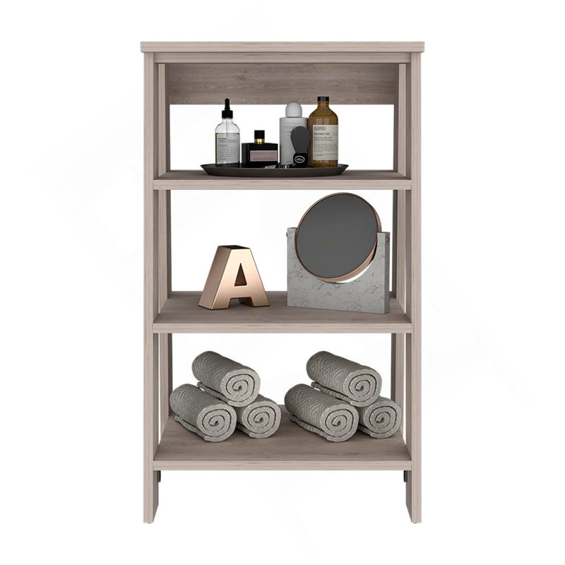 Armoire à linge Jenne, quatre tablettes ouvertes, finition gris clair, Gris clair