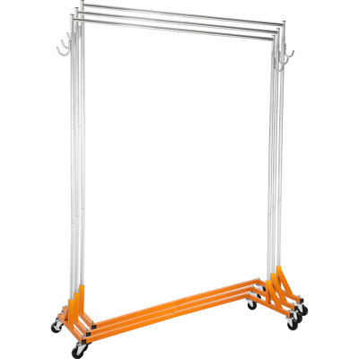 Z Rack, Industrial Grade Z Base Garment Rack, Height Adjustable Rolling Z Garment Rack, Sturdy Steel Z Base Clothing Rack w/ Lockable Casters for Home Garment Store Display Commercial Use Orange