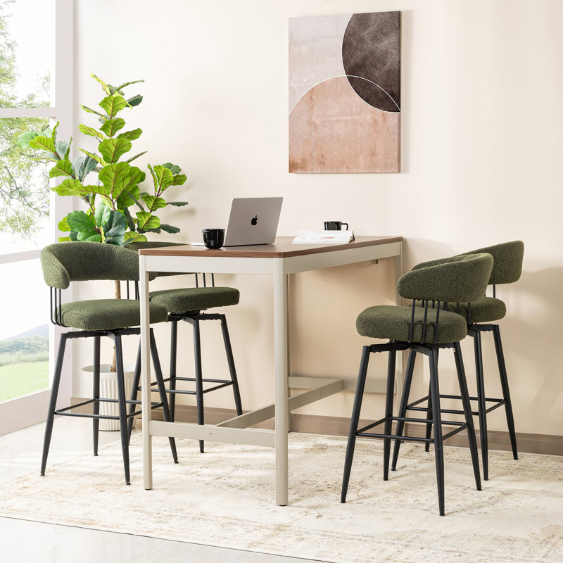 Modern Upholstered Hunter Green Fabric Swivel Bar Stool with Tapered Black Metal Legs, Bar Stool (31.5" Seat Height)
