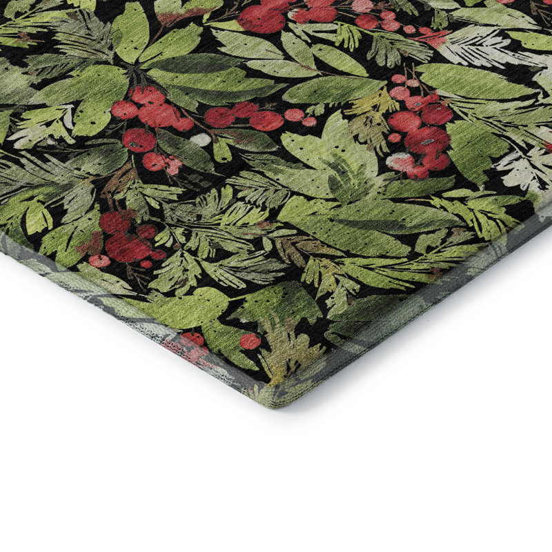 Premium Machine Washable Dockside AMF1816 Watercolor Mistletoe Berry Rug, Rectangle 1'8" x 2'6"