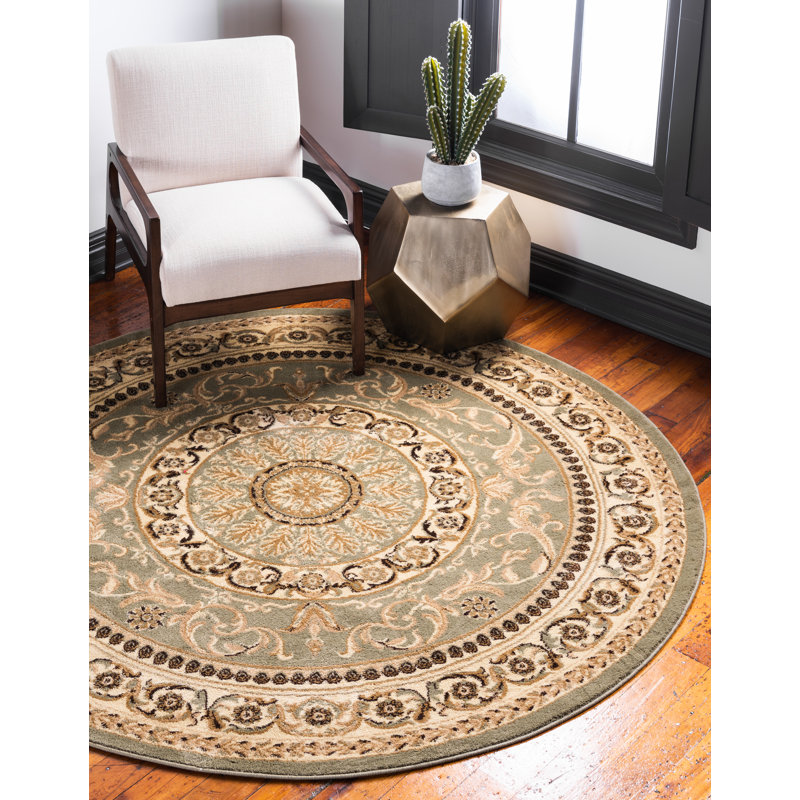 Tapis vert clair Aracelia, Rond 6 pi 1 po x 6 pi 1 po