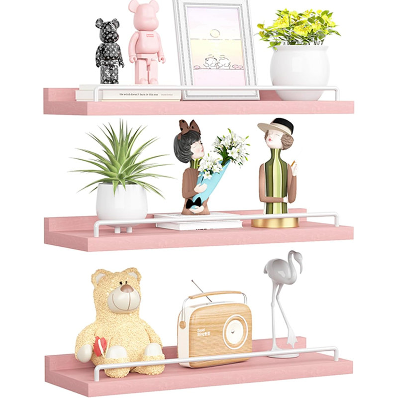 Tablette flottante en bois 3 pièces Talissa, Rose/Blanc