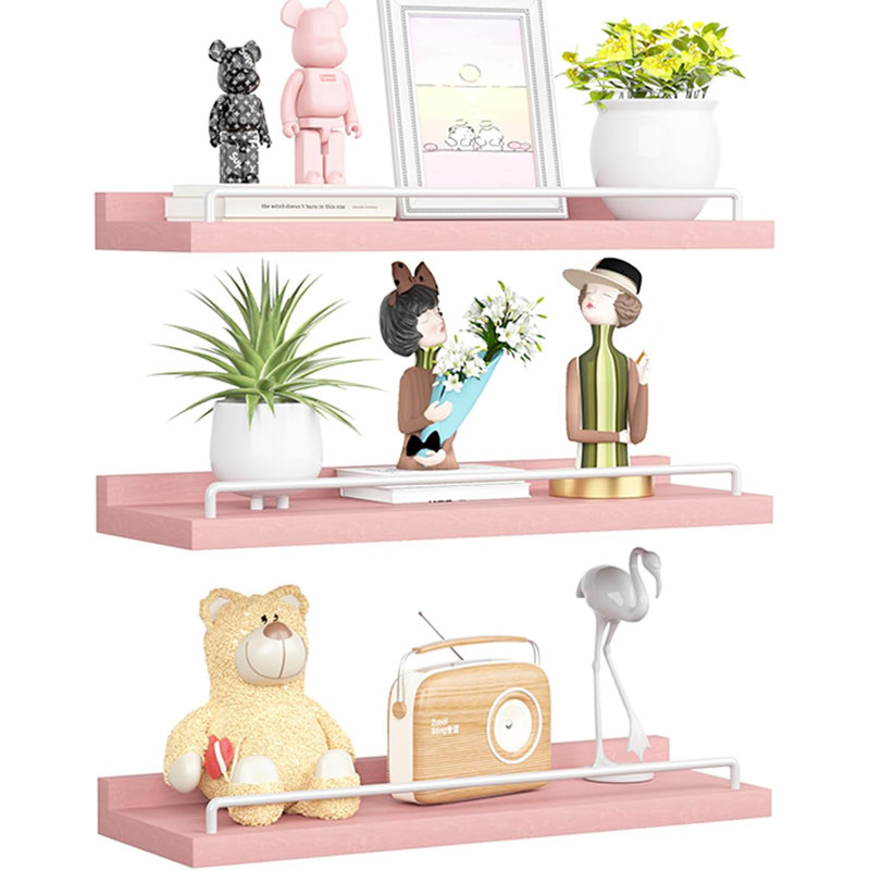 Talissa 3 Piece Wood Floating Shelf, Pink/White