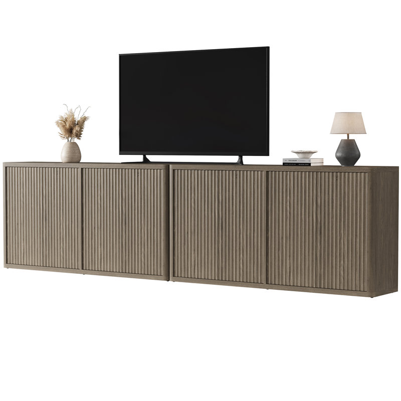 Cesiro 66.3'' W Sideboard With 4 Fluted Doors And Adjustable Shelves, Gray Alder