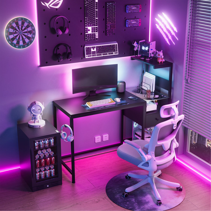 Computer Desk With Power Outlet & Storage Shelves, Study Writing Table With USB Ports Charging Station, PC Desk Workstation For Home Office