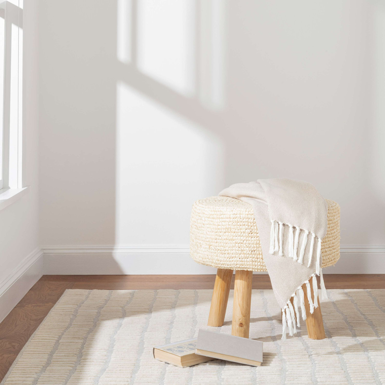 Roark Ivory Hand-Tufted Geometric Wool Rug, Rectangle 9'6" x 13'6"