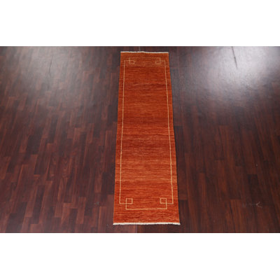 Orange Gabbeh  Wool Runner Rug 2x8