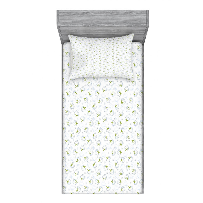 Microfiber Floral Sheet Set, Twin XL Sheet Set + Fitted Sheet + 1 Pillowcase, Green Floral