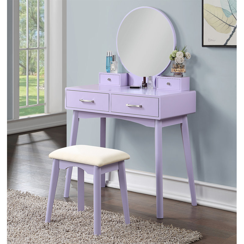 Ensemble coiffeuse et tabouret Liannon, Mauve