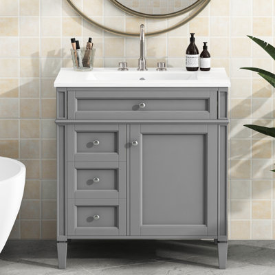 Meuble-lavabo gris 30 po, armoire moderne avec lavabo et 2 tiroirs, tiroir coulissant pour utilisation quotidienne, lavabo, tiroirs A