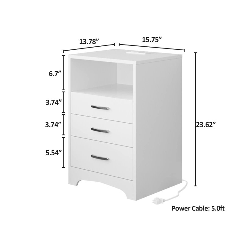 Tamathy 15.75'' W Nightstand, White, 2