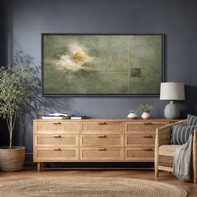 Abstract Green Gold Abstract Sphere Composition Artwork, Modern Bedroom Pictures, Framed Canvas Giclee Print Wall Art