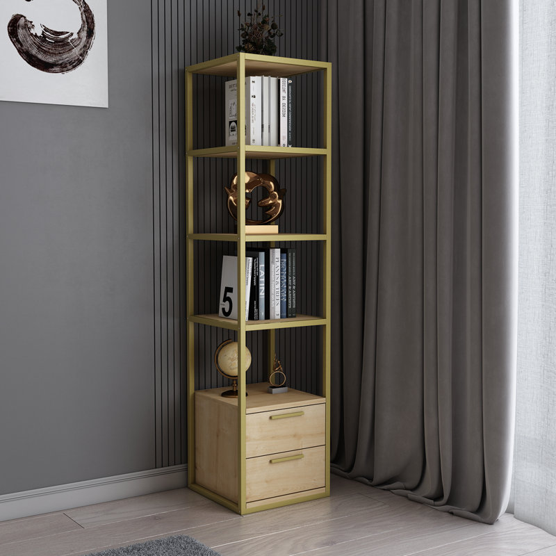 Lininger 169cm H x 39cm W Bookcase, Gold/Oak
