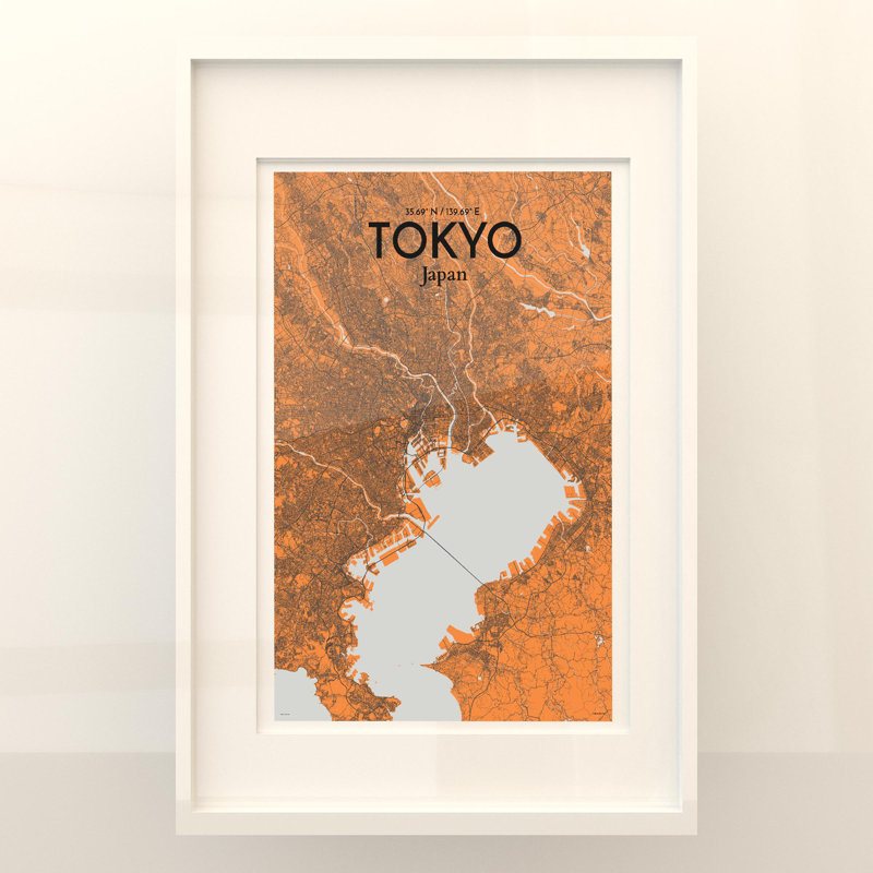 Tokyo City Map in Orange 1 Piece Wall Art, 36cm H x 24cm W x 0.05cm D