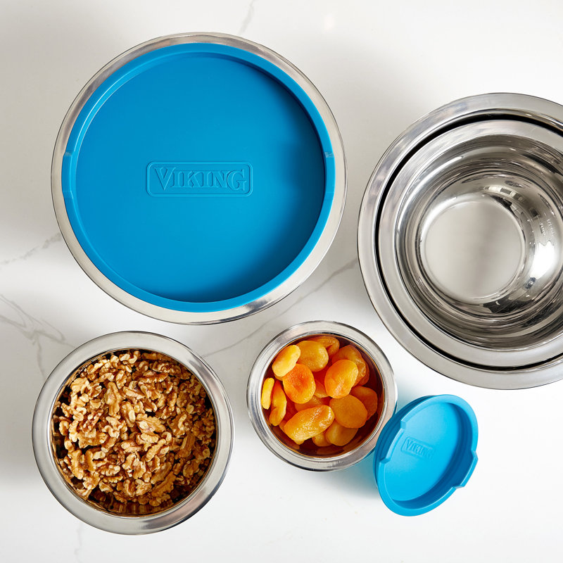 Viking 10 Piece Stainless Steel Mixing Bowl Set with Lids, Teal