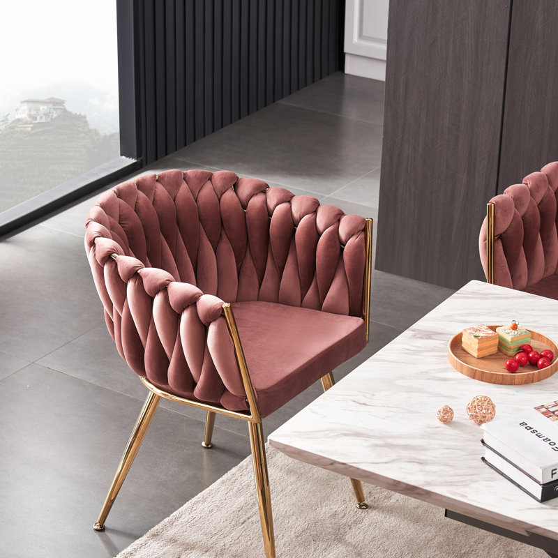 Abdurrahim Velvet Dining Chair - Ergonomic Tufted Back and Metal Legs - Button Back Armchair for Dining Room Living Room Restaurants