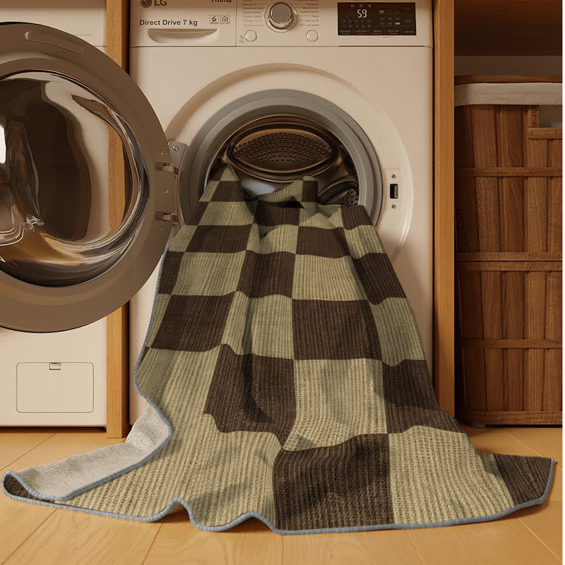 Tapis brun à carreaux lavable à la machine, Tapis de couloir 2 pi x 4 pi