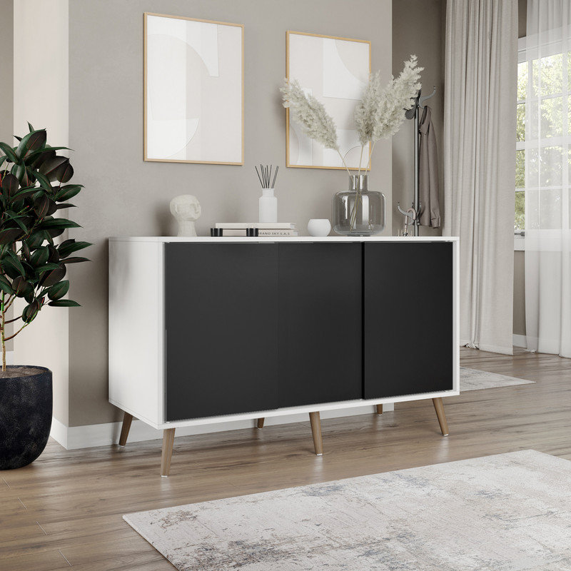 Rectangle Accent Cabinet, White/Black/Pine Wood