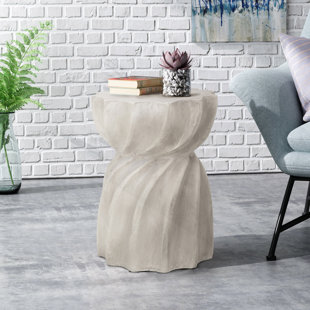 Durable Lightweight Concrete Side Table with Sunburst Top and Hourglass Shape for Outdoor Elegance