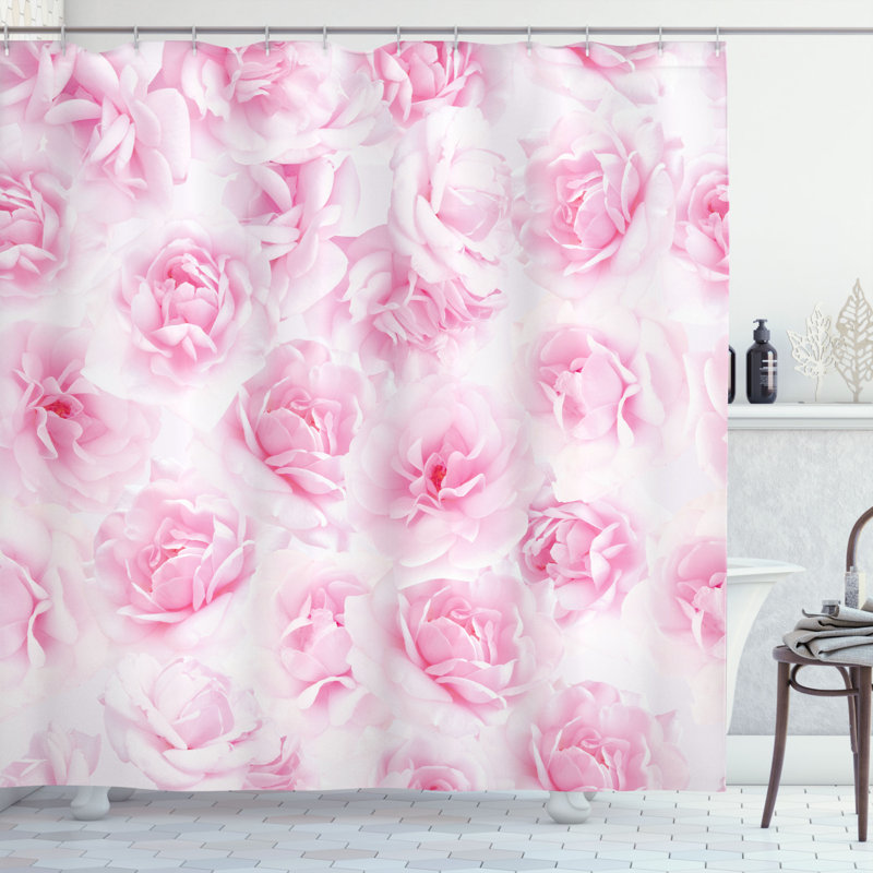 Ensemble de rideau de douche avec crochets rose, H 70 po x l 69 po