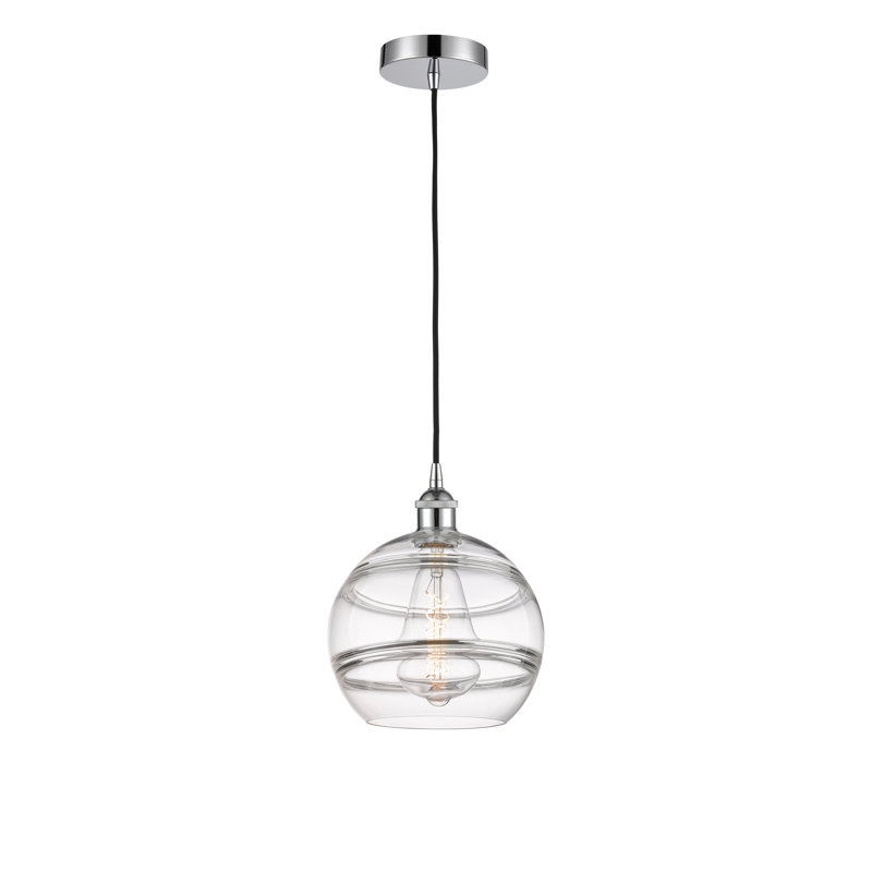 Luminaire suspendu 1 lumière Edison Bienes-616-G556, H 11,63 po x l 10 po x P 10 po, Transparent, Chrome poli