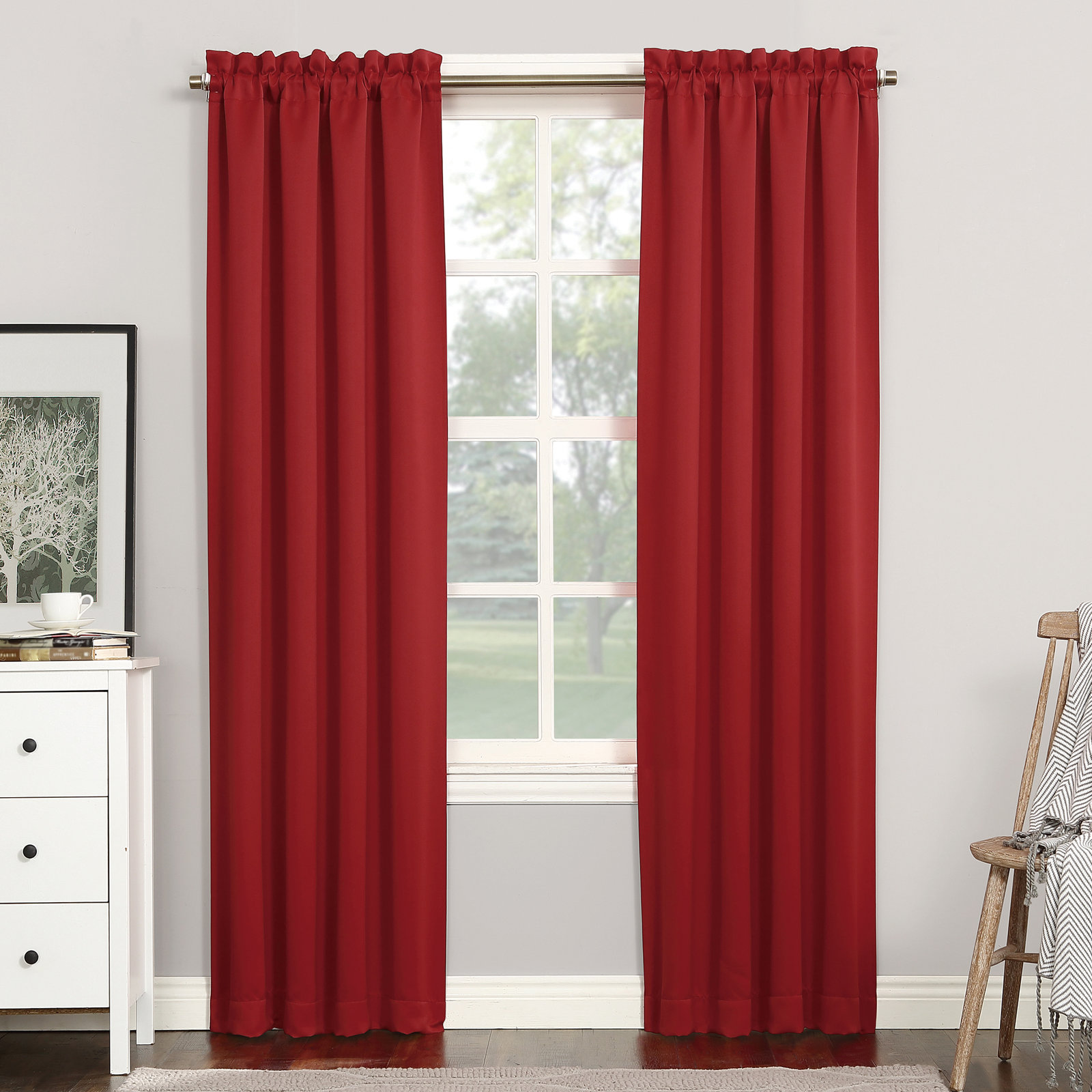  Thermal Blackout Rod Pocket Curtain Panel, Red, 40" W x 95" L